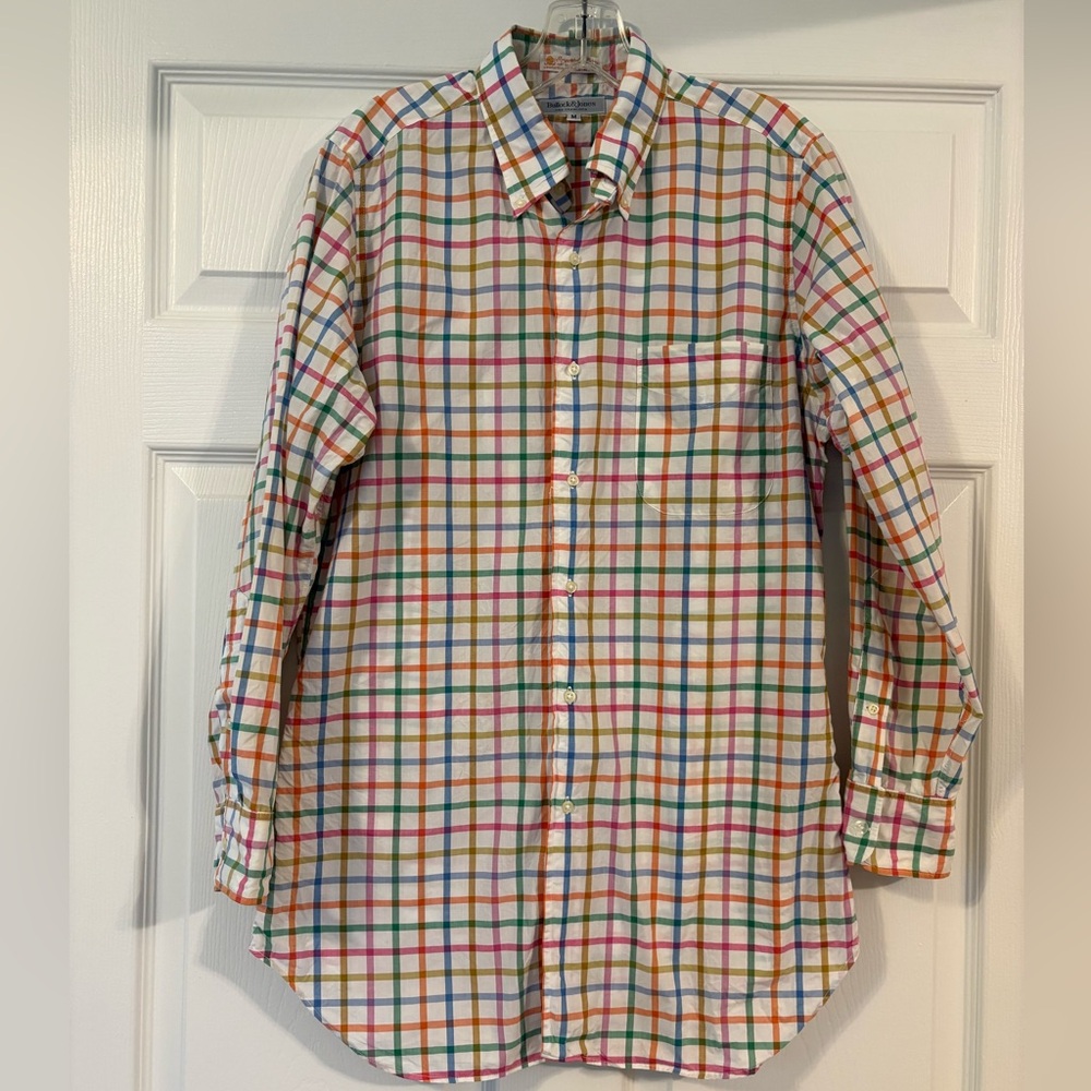 Bullock&Jones men’s long sleeve pastel checkered plaid shirt medium made in USA